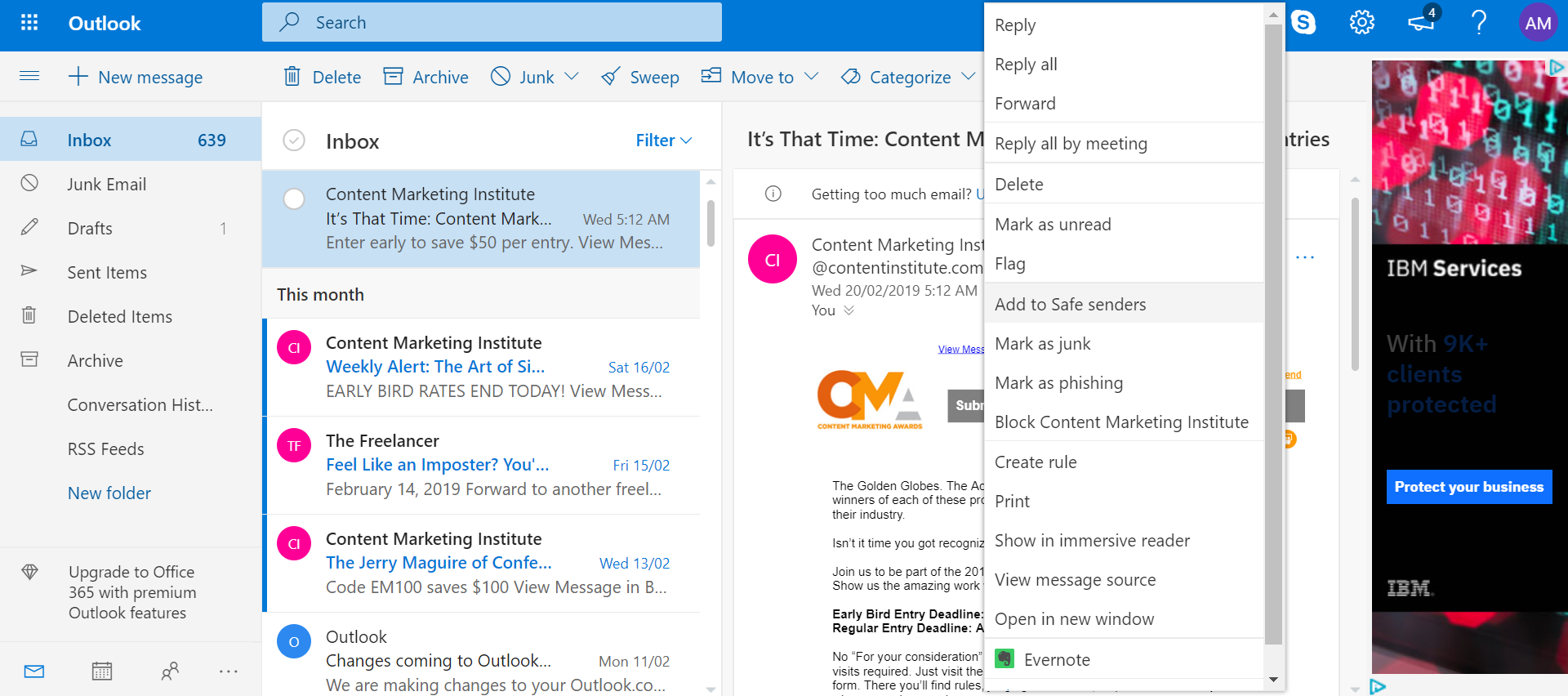whitelisting a sender in Outlook.com