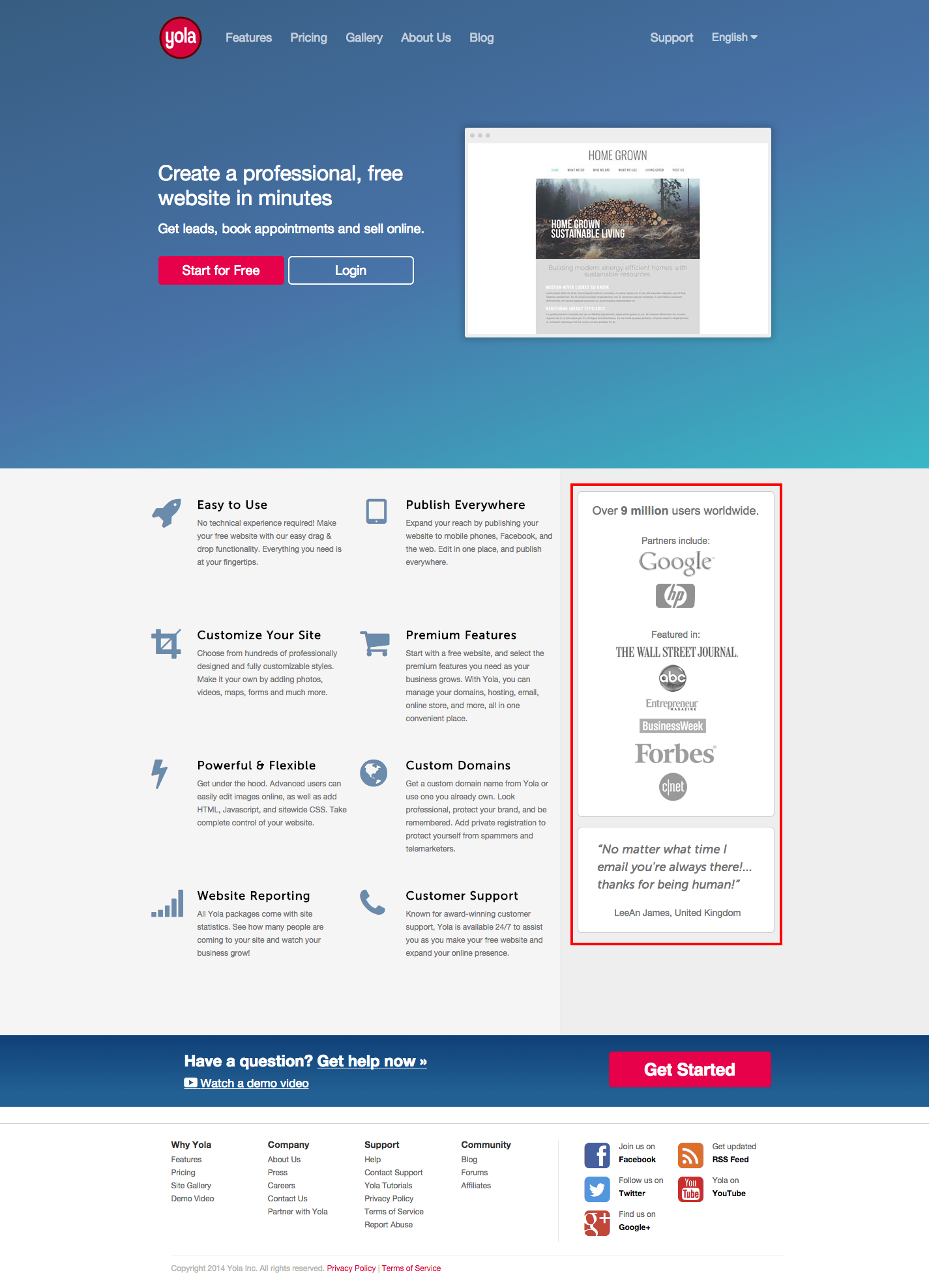 Yola Homepage Recommendations